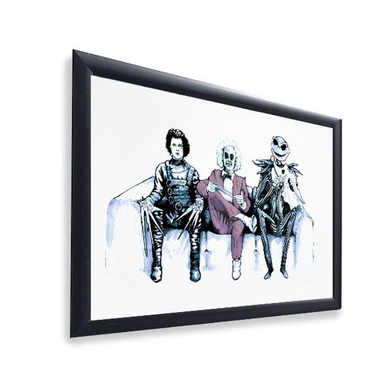 Original Art Inspired by Tim Burton Characters , Beetlejuice, Edward Scissorhands \u0026 Jack Skellington , Gloss Print
