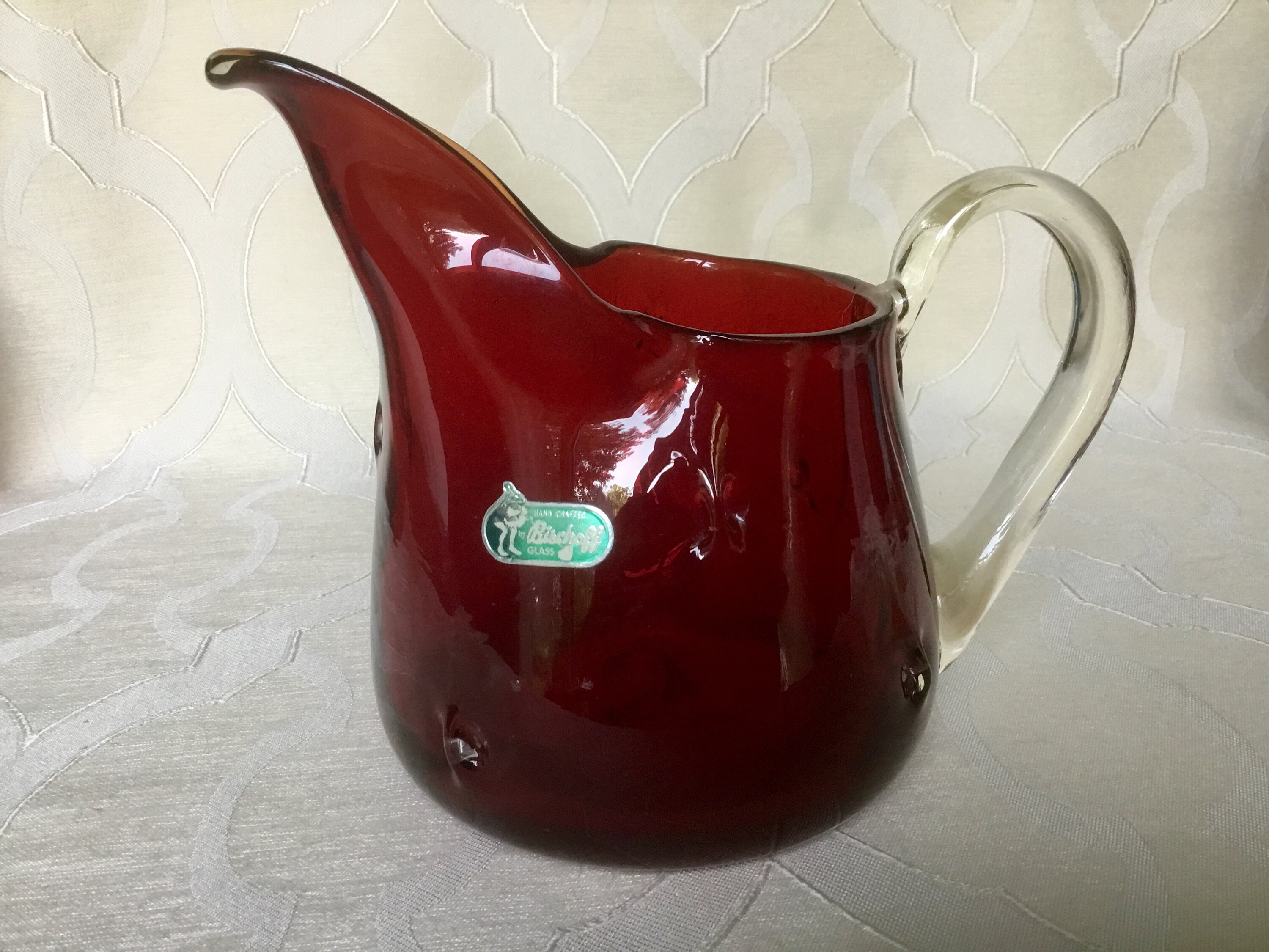 Bischoff Art Glass Ewer Pitcher Poinsettia Red / Amberina Etsy