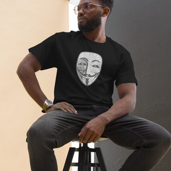 Anonymous Mask Men's Classic Rebel Graphic Tee, Lone Wolf Graphic T-Shirt, Edgy Style Outer Wear T-Shirt with Computer Hacker Symbol