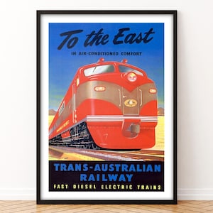 Trans Australian Railway Poster, Printable Vintage Trains Travel Posters, Antique World Travel Poster Wall Art, Instant Digital Download.