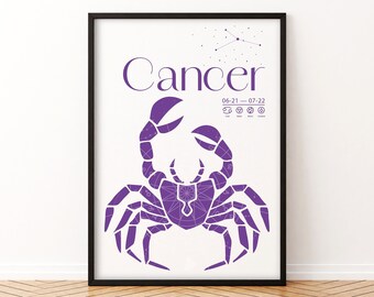 Krebs Sternzeichen Poster - Astrologie Print, Juni-Juli Geburtstagsgeschenk (digitaler Download)