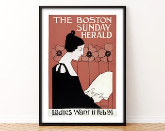 Poster vintage Boston Sunday Herald : design antique élégant (téléchargement numérique)