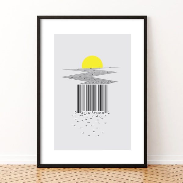 A graphic illustration of ‘UPC Waterfall’. Minimalist poster wall art for your home, Air BnB, or office. Instant Download. Great gift idea!