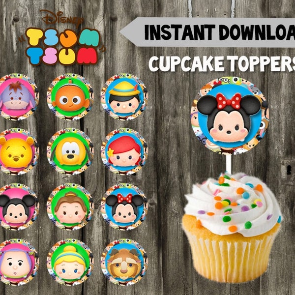 Tsum Tsum Cupcake Toppers // 12 Tsum Tsum Toppers // DIY // Instant Download // Printable // Tsum Tsum Birthday Party // Favors