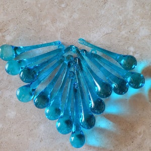 Handmade Aqua Blue Glass Raindrop Ornaments 2 3/8&quot; Set of 14