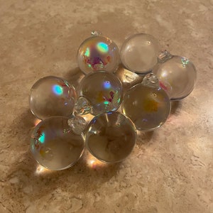 NEW! 2 Sisters Artisan Glass Handmade Iridescent Clear 1" Solid Glass Ball Ornaments Set of 8
