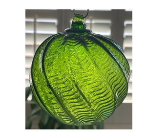 2 Sisters Artisan Glass 4" Green Ribbed Blown Glass Ornament