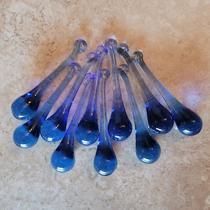 Handmade Blue Glass Raindrop Ornaments 3" Set of 10