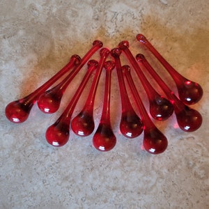 Handmade Red Glass Raindrop Ornaments 3" Set of 10