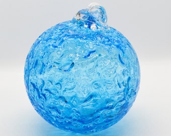 2 Sisters Artisan Glass 4" Textured  Aqua Blue Nubby Blown Glass Ornament