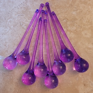 2 Sisters Artisan Glass Set of 8 Handmade 5 3/4" Purple Crystal Raindrop Ornaments