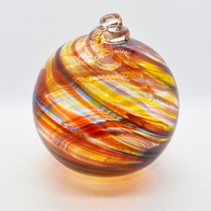 Red, Blue and Yellow Swirled Blown Glass Ornament. Friendship Ornament, Glass Suncatcher