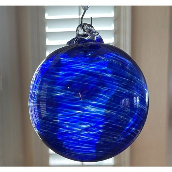 2 Sisters Artisan Glass Limited Edition 4" Cobalt Blue Swirled Blown Glass Ornament