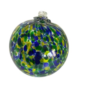 Blown Glass Witch Ball Ornament with Blue, Green and Yellow Speckles Tree of Life Ornament