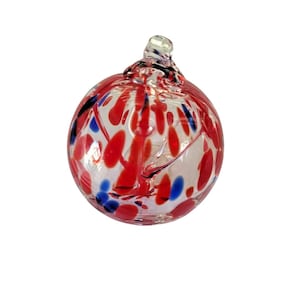 Petite Red and Blue Blown Glass Witch Ball Ornament