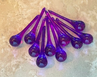 2 Sisters Artisan Glass Artisan Glass Handmade Dark Purple Crystal Raindrop Ornaments 3" Set of 10