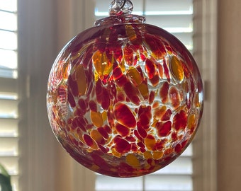 2 Sisters Artisan Glass 4" Red & Yellow Speckled Blown Glass Ornament