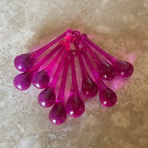 Handmade Bright Rose Pink 3&quot; Glass Raindrop Ornaments Set of 10