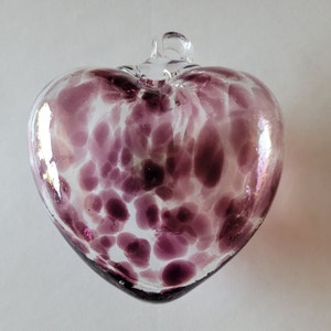 4” Purple Confetti Speckled Blown Glass Heart Ornament, Puffy Glass Heart Ornament, Unique Gift of Love, Glass Heart Suncatcher