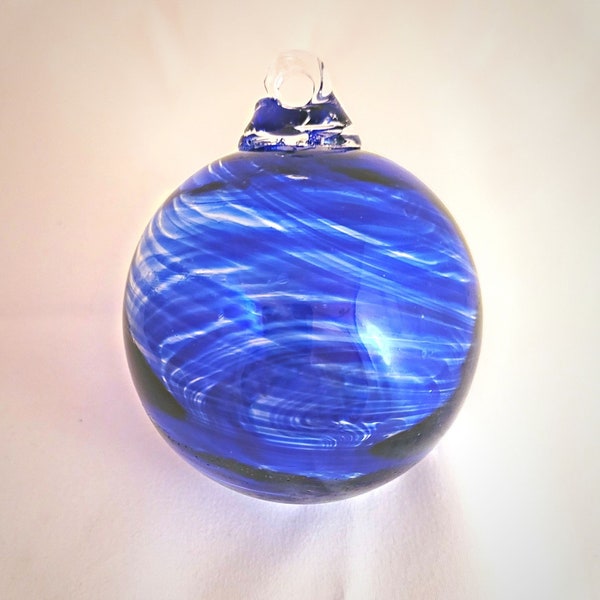 2 Sisters Artisan Glass Hand Blown 3" Cobalt Blue Swirled Blown Glass Ornament