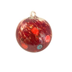 Red Millefiori Speckled Blown Glass Friendship Ball Ornament, Blown Glass Suncatcher, Glass Christmas Ornament
