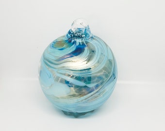 2 Sisters Artisan Glass 3" Aqua Swirled Blown Glass Ornament