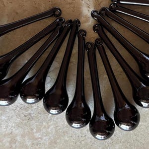 Handmade Black Glass Raindrop Ornaments 2 3/8" Set of 14