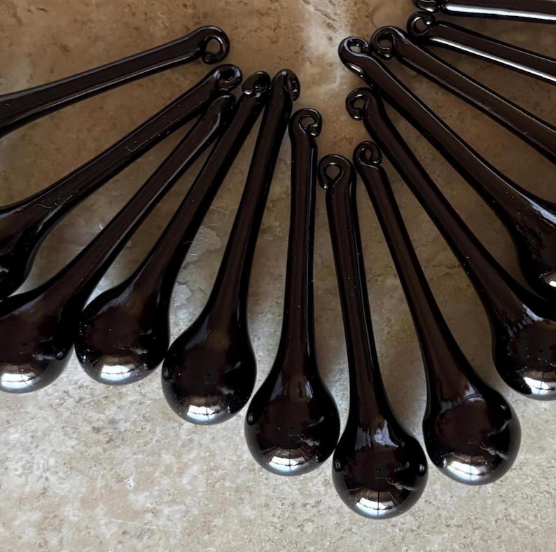 Handmade Black Glass Raindrop Ornaments 2 3/8" Set of 14