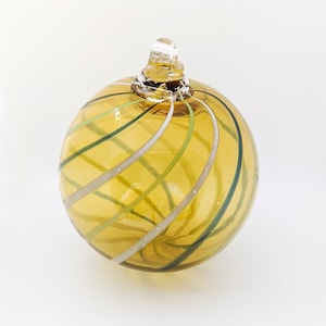 Golden Amber Striped Blown Glass Christmas Ornament