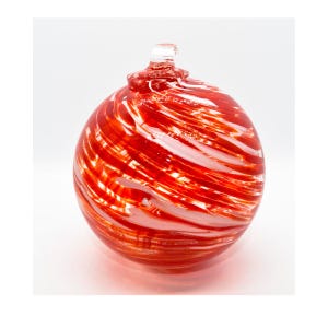 Red and White Swirled Blown Glass Ornament, Christmas Ornament, Friendship Ornament, Blown Glass Suncatcher