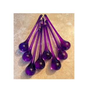 2 Sisters Artisan Glass Set of 8 Handmade 5 3/4" Dark Purple Crystal Raindrop Ornaments