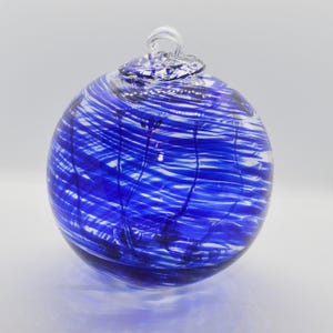 Cobalt Blue Swirled Blown Glass Witch Ball Ornament, Blown Glass Tree of Life Ornament