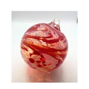 4&quot; Red & White Speckled and Swirled Blown Glass Ornament
