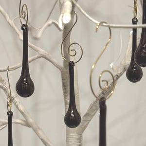 Handmade Black Glass Raindrop Ornaments 2 3/8" Set of 14