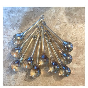 Handmade Iridescent Smokey Silvery Clear Glass Raindrop Ornaments 3&quot; Set of 10