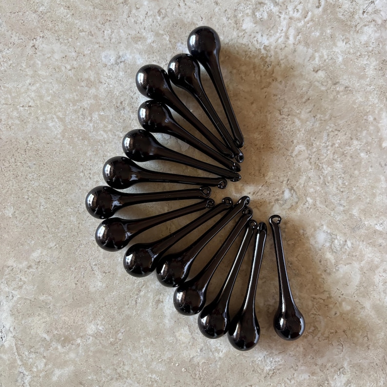 Handmade Black Glass Raindrop Ornaments 2 3/8" Set of 14
