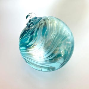 Aqua Iridescent Blown Glass Ornament, Coastal Christmas Ornament