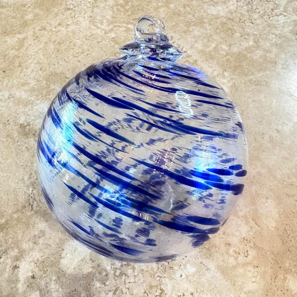 Cobalt Blue Blown Glass Ornament, 4 Inch Coastal Christmas Decor