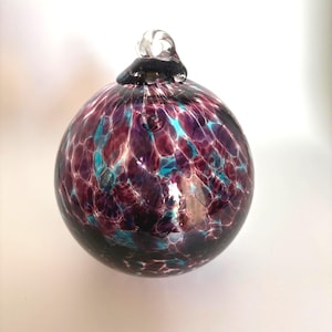 Blown Glass Witch Ball Ornament: Purple Cobalt Speckled Misfit (4 inch)