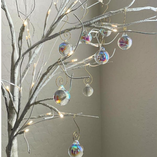 Iridescent Glass Ball Ornaments set of 8, Clear 1 inch Minimalist Baubles