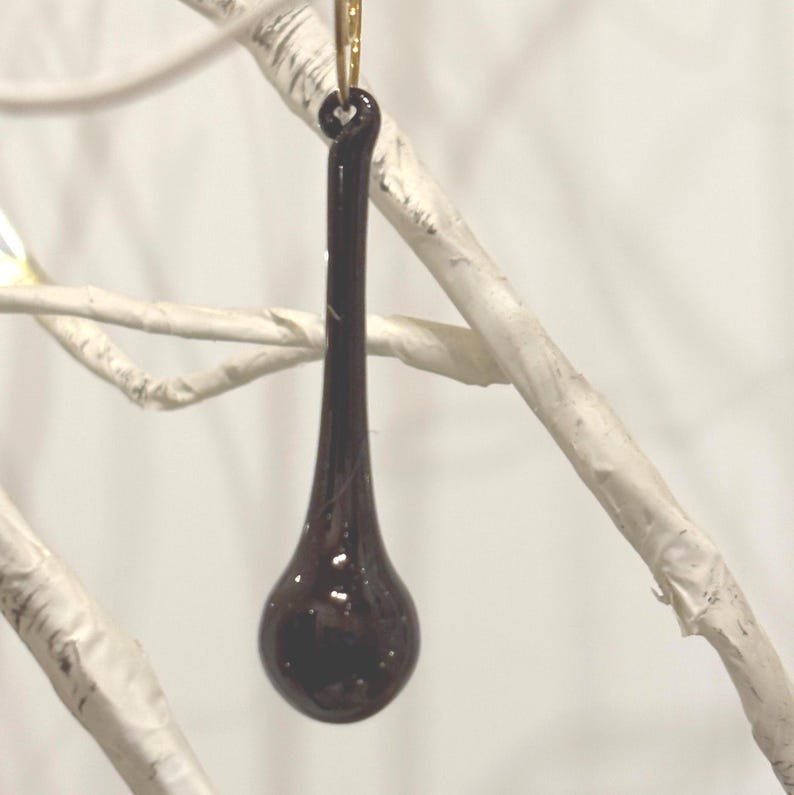 Handmade Black Glass Raindrop Ornaments 2 3/8" Set of 14