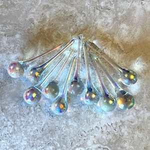 SET OF 100 Handmade Iridescent Clear Glass Raindrop Ornaments 3&quot; Set of 100 Sparkling Christmas Drop Ornaments