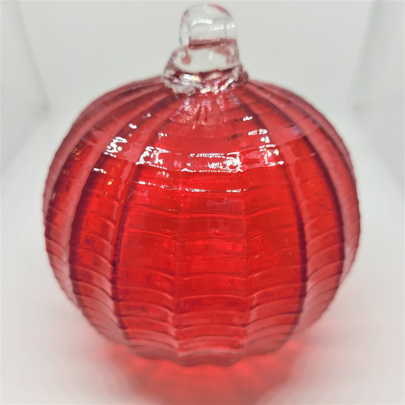 2 Sisters Artisan Glass 4 Ribbed Iridescent Red Blown Glass Ornament image 5
