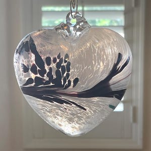 Blown Glass Heart Ornament: Deep Purple Swirl, Handmade Arizona Suncatcher
