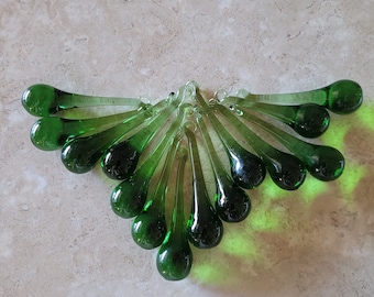 2 Sisters Artisan Glass Handmade Green Crystal Raindrop Ornaments 2 3/8" Set of 14