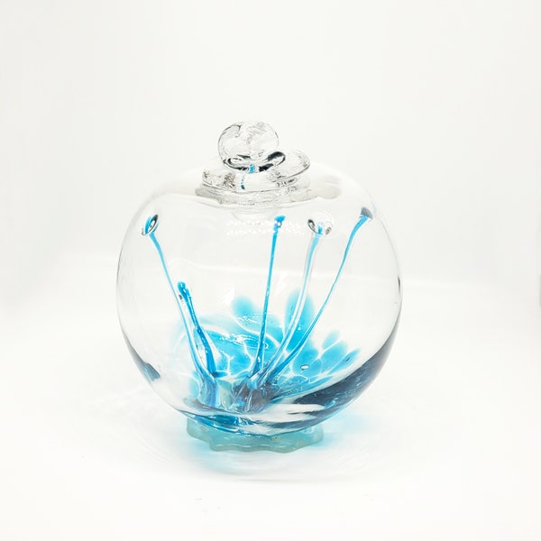 2 Sisters Artisan Glass Limited Edition  Hand Blown 3" Aqua Blue Witch Ball Ornament