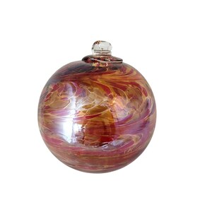 Iridescent Amber with Red Swirls Blown Glass Ball Ornament, Glass Friendship Ball Ornament