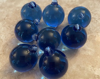 NEW! 2 Sisters Artisan Glass Handmade Blue 1" Solid Glass Ball Ornaments Set of 8