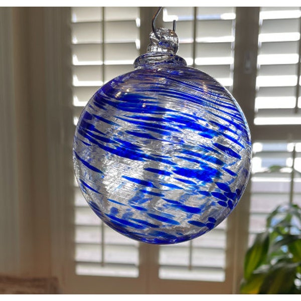 2 Sisters Artisan Glass 4" Cobalt Blue Swirled Blown Glass Ornament