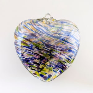 4” Purple & Blue Swirled Blown Glass Heart Ornament by 2 Sisters Artisan Glass